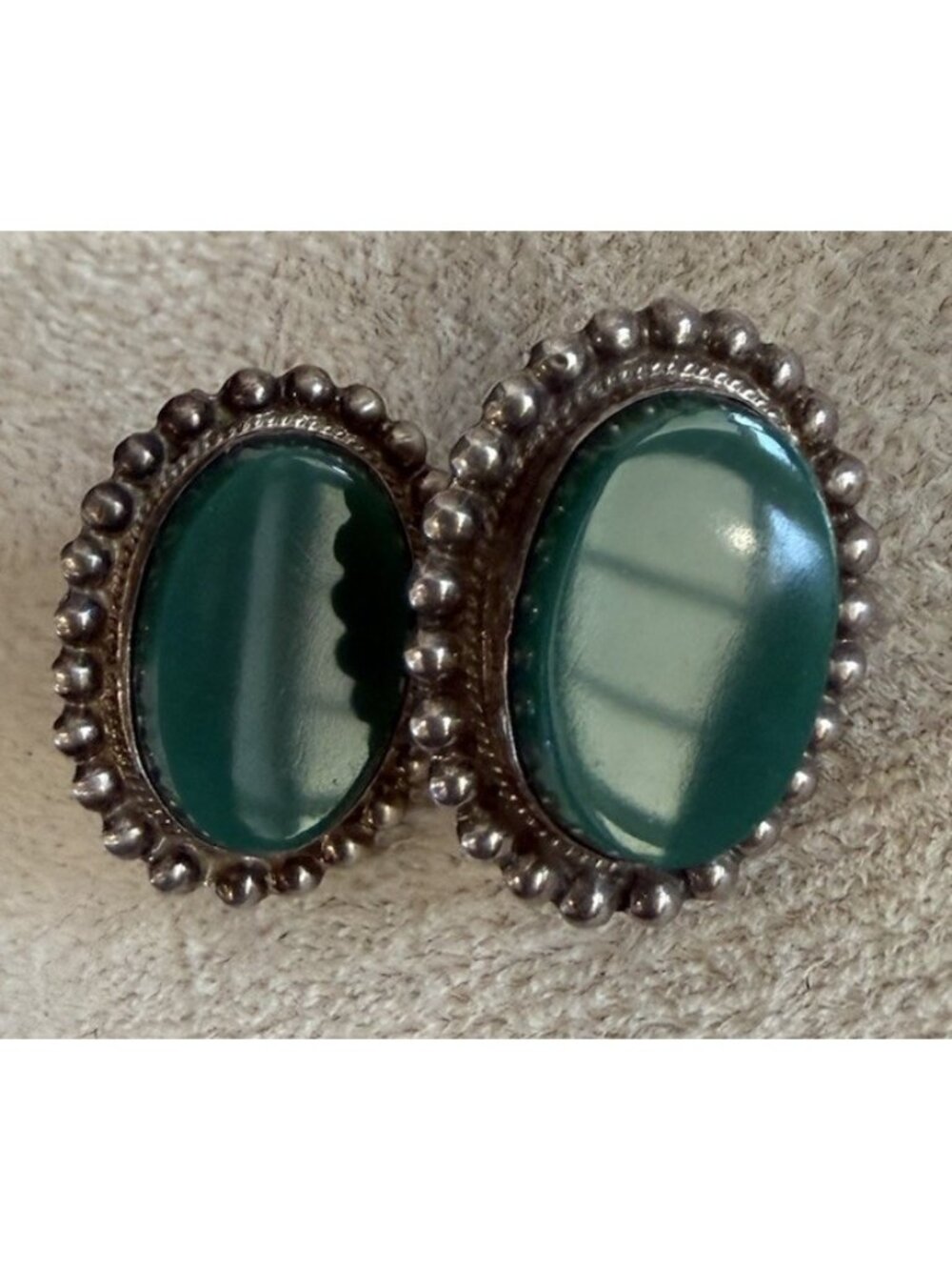 Vintage AHS Sterling Silver 925 Mexico Green Stone Screw Back Earrings